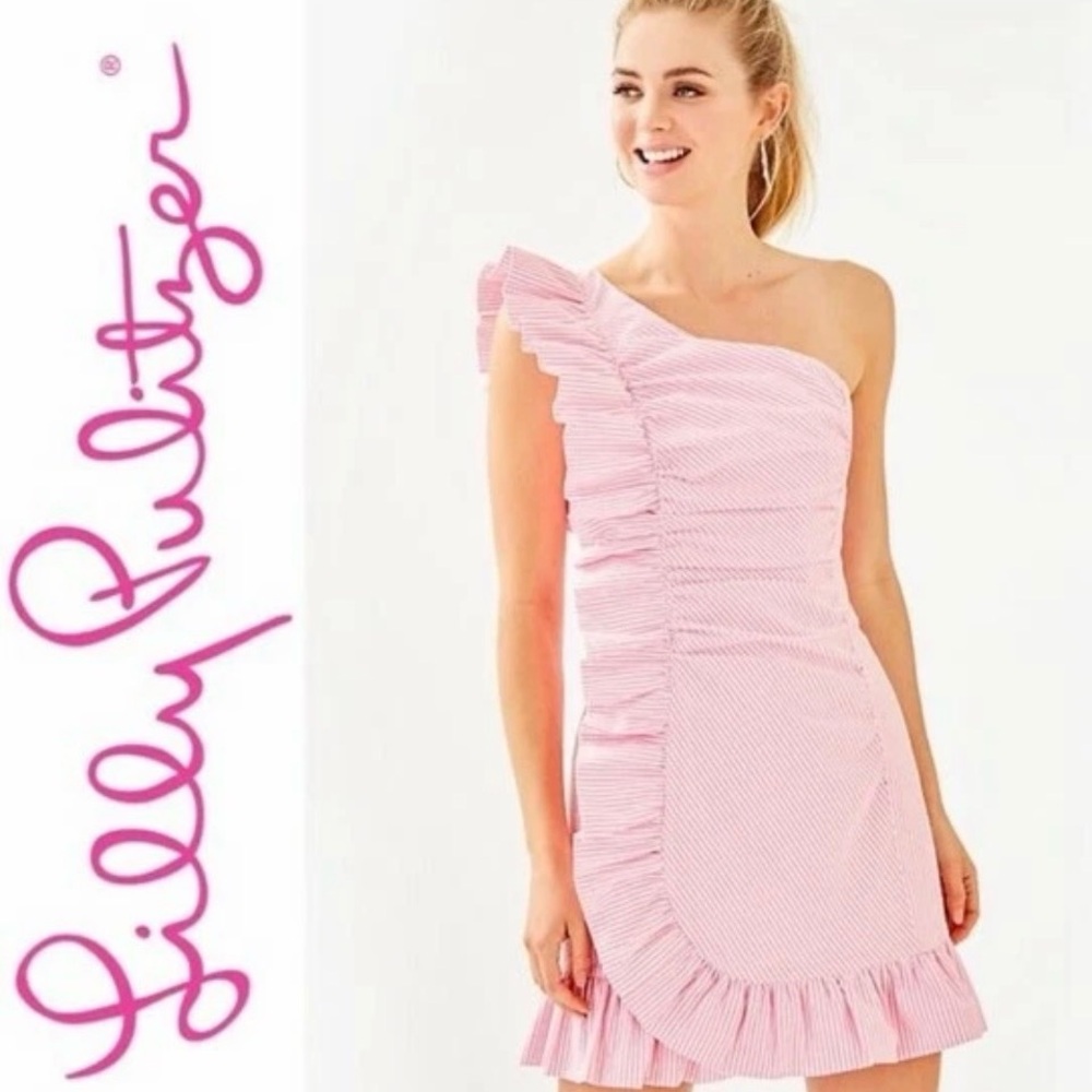 Lilly Pulitzer Tiffani Pink Striped One-Shoulder Dress